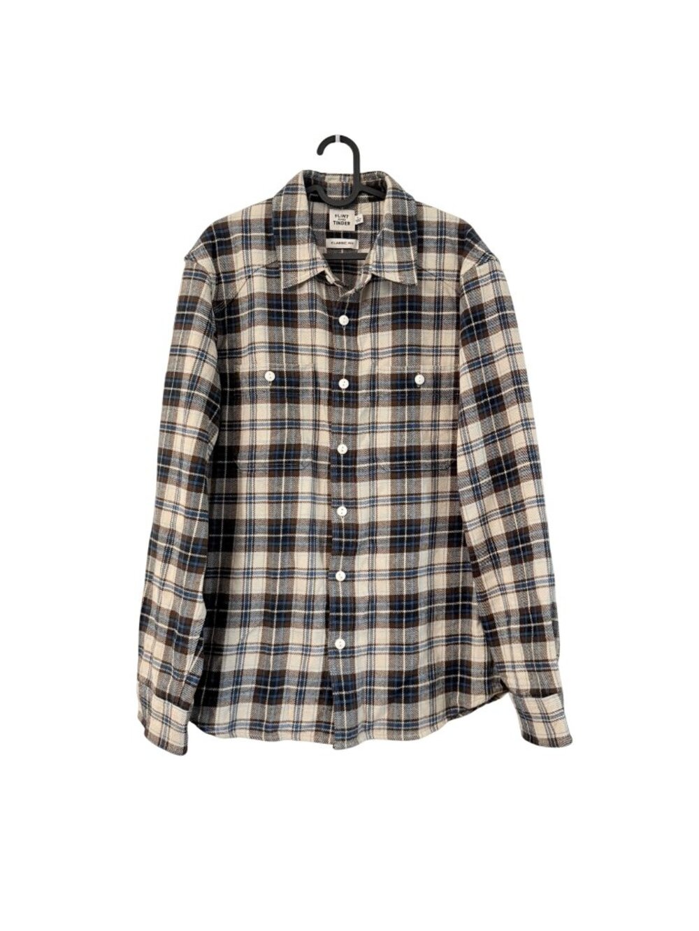 Flint and Tinder Blue Brown Plaid Heavyweight Overshirt Flannel Shirt Mens Large